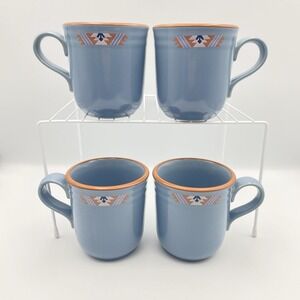 Vintage 1980s Noritake Blue‎ Adobe Stoneware Mugs Set of 4 Southwestern